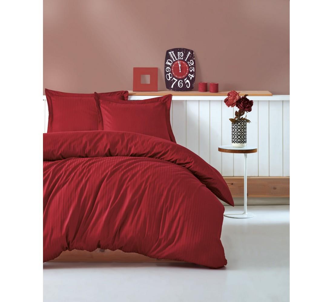 Cotton Box Elegant Stripe Saten Çift Kişilik Nevresim Takımı Bordo