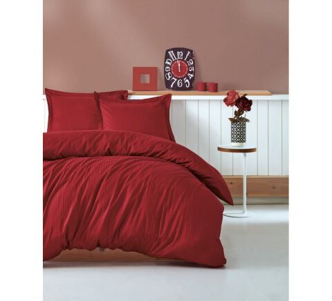 Cotton Box Elegant Stripe Saten Çift Kişilik Nevresim Takımı Bordo