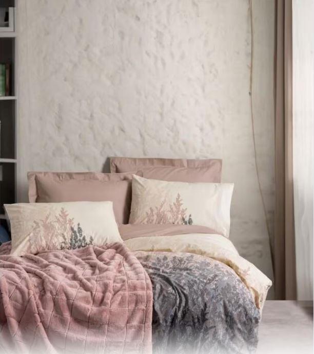 Cotton Box Trim Çift Kişilik Battaniyeli Nevresim Takımı Smooth Pudra