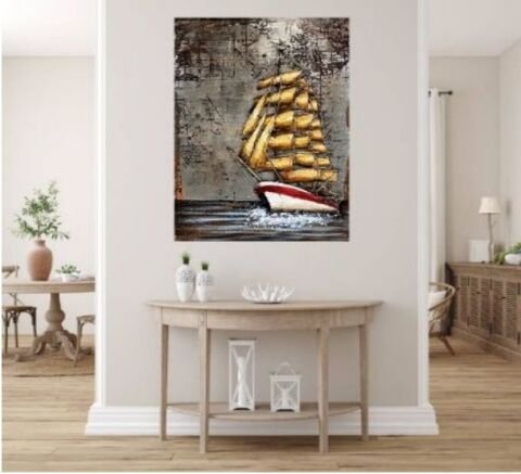 FAM-24 Metal 3D Duvar Yelkenli Gemi Tablo 60*80CM
