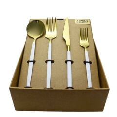 Schön Main 6 Kişilik Çatal Kaşık Bıçak Seti Parlak Gold Beyaz 24 Parça