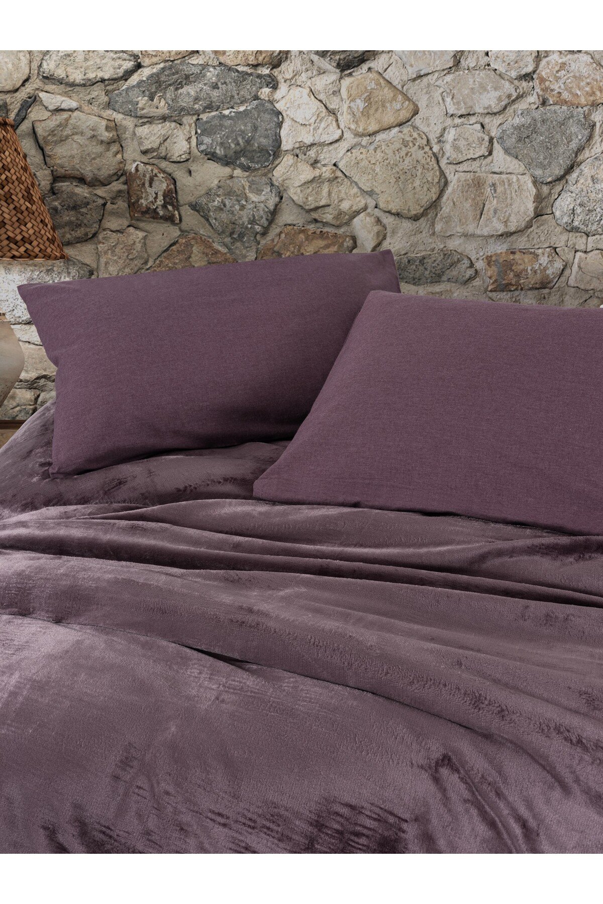 Cotton Box Velvet Çift Kişilik Nevresim Takımı Flossy Mürdüm