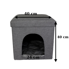 T.Concept Katlanabilir,Minderli Kedi Köpek Kulübesi Koyu Gri
