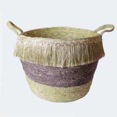 Tmall Home Püsküllü Hasır Sepet Kahve Büyük 36 x 30 Cm