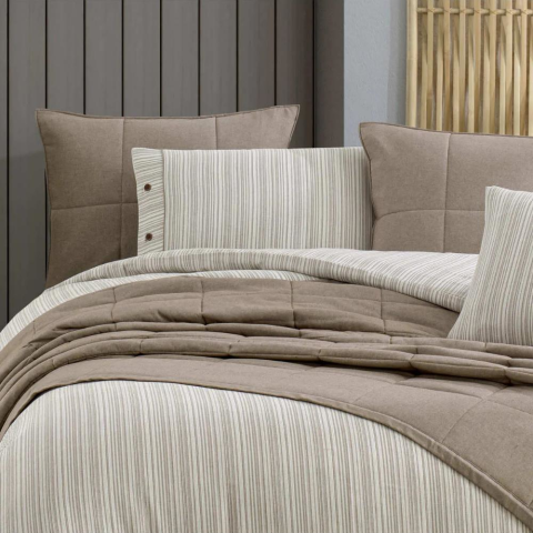 Zebra Casa Olive Çift Kişilik 7 Parça Yatak Örtüsü Seti Kahverengi