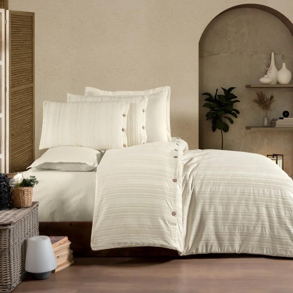 Zebra Casa Likya Çift Kişilik 6 Parça Nevresim Takımı Krem Renk