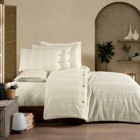 Zebra Casa Likya Çift Kişilik 6 Parça Nevresim Takımı Krem Renk