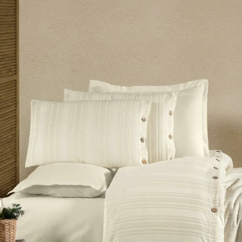 Zebra Casa Likya Çift Kişilik 6 Parça Nevresim Takımı Krem Renk