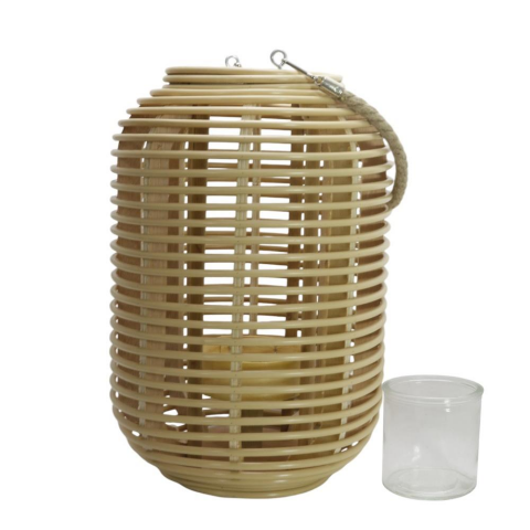 T.Concept Dekoratif Halatlı Rattan Cam Hazneli Mumluk Küçük