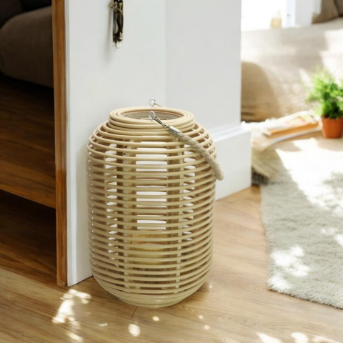 T.Concept Dekoratif Halatlı Rattan Cam Hazneli Mumluk Küçük