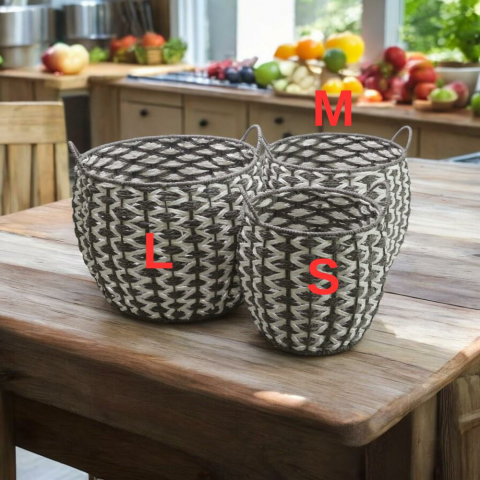 T.Concept Dekoratif Dayanıklı Oval Çok Amaçlı Hasır Sepet Gri-Beyaz Büyük Boy (L)