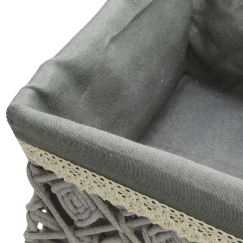 T.Concept Dekoratif Gri Bezli İp Desenli Çok Amaçlı Sepet Büyük Boy (XL)