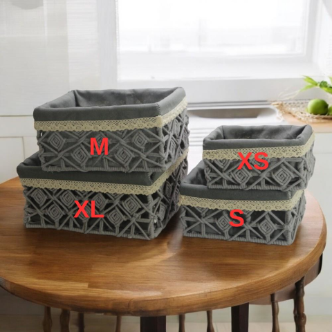 T.Concept Dekoratif Gri Bezli İp Desenli Çok Amaçlı Sepet Büyük Boy (XL)