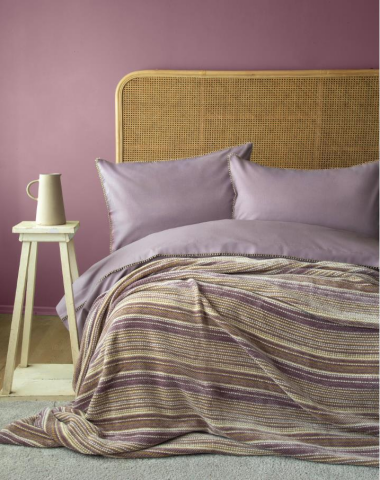 AP Çift Kişilik Lizbon Lila Yatak Örtülü Nevresimli Set