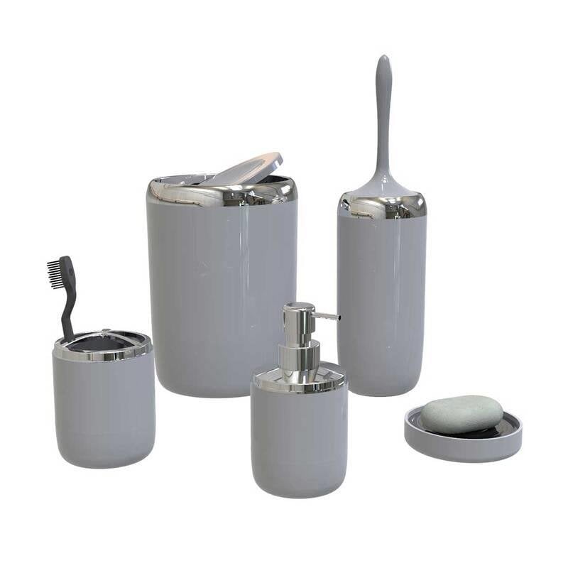 Primanova Lima XL Krom Dekorlu Banyo Seti Gri M-SAS04-07-P