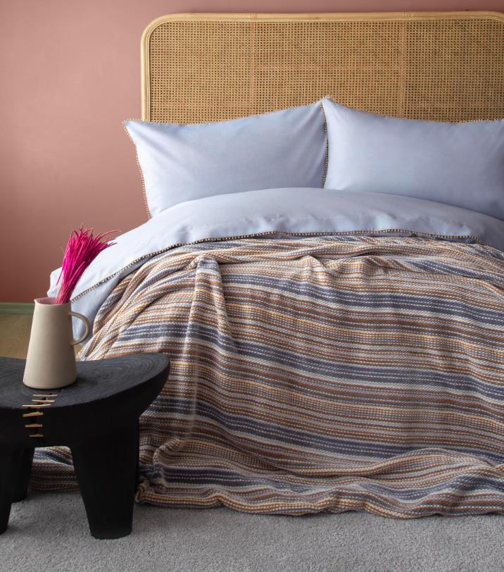 AP Çift Kişilik Lizbon Gri Yatak Örtülü Nevresimli Set