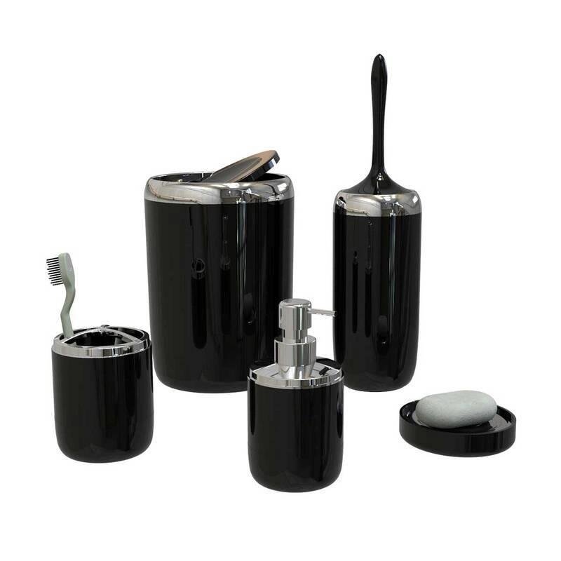 Primanova Lima XL Krom Dekorlu Banyo Seti Siyah M-SAS04-06-P