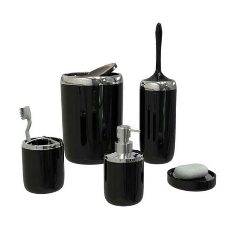 Primanova Lima XL Krom Dekorlu Banyo Seti Siyah M-SAS04-06-P