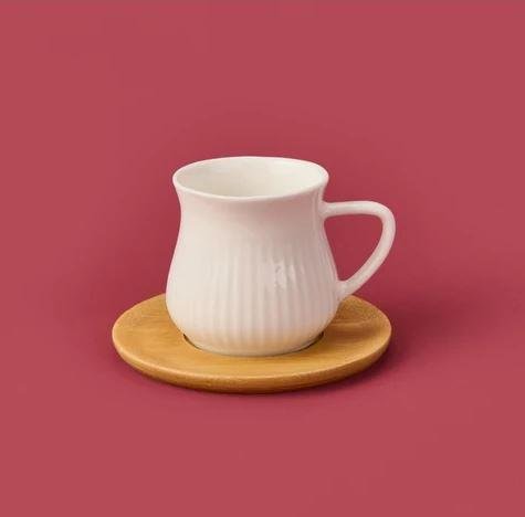 MİEN-23403 Bambu Tabaklı 6lı Kahve Fincan Takımı
