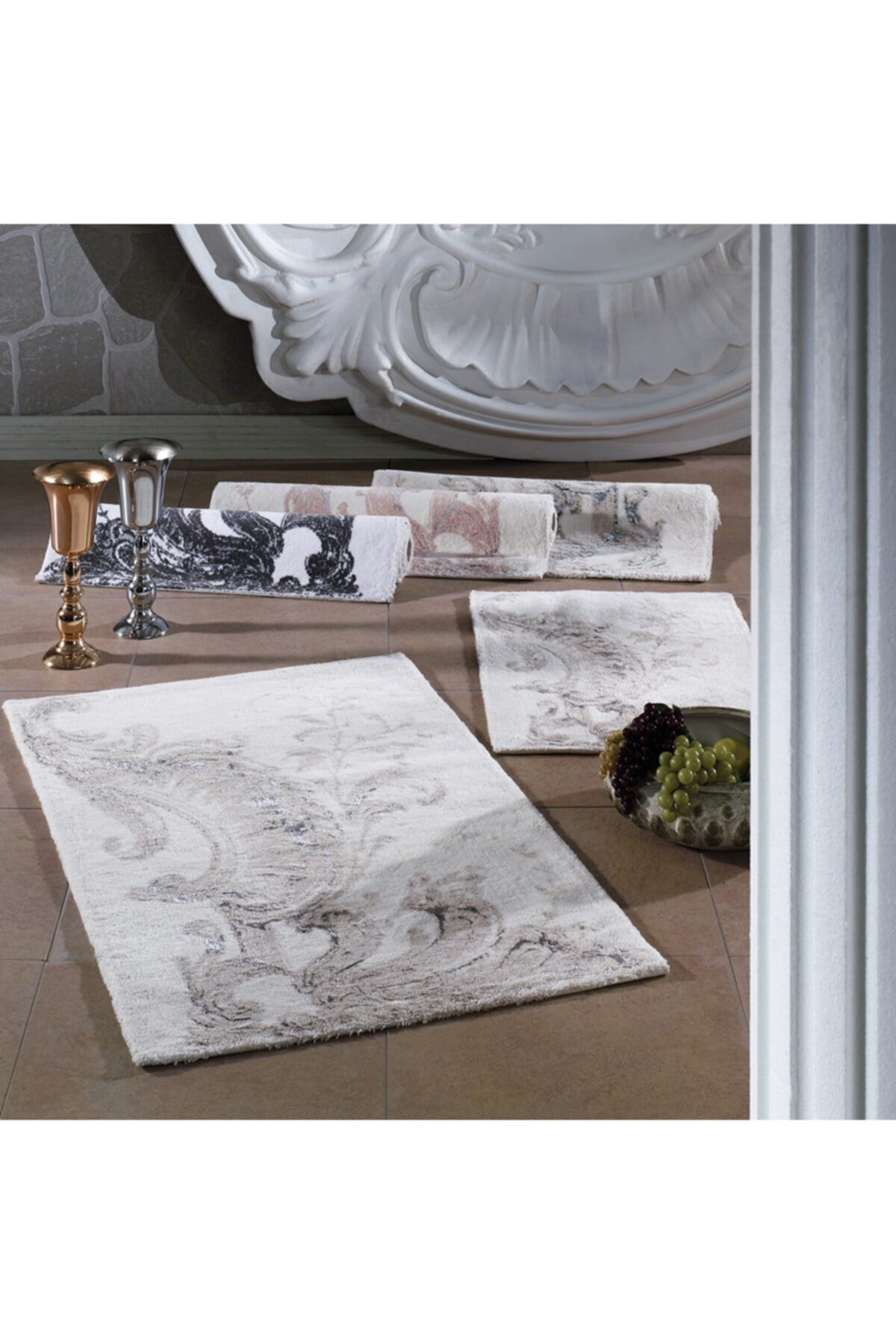 ZEBRA CASA Antonia Beyaz/gri/mor Ikili Banyo Paspas Seti