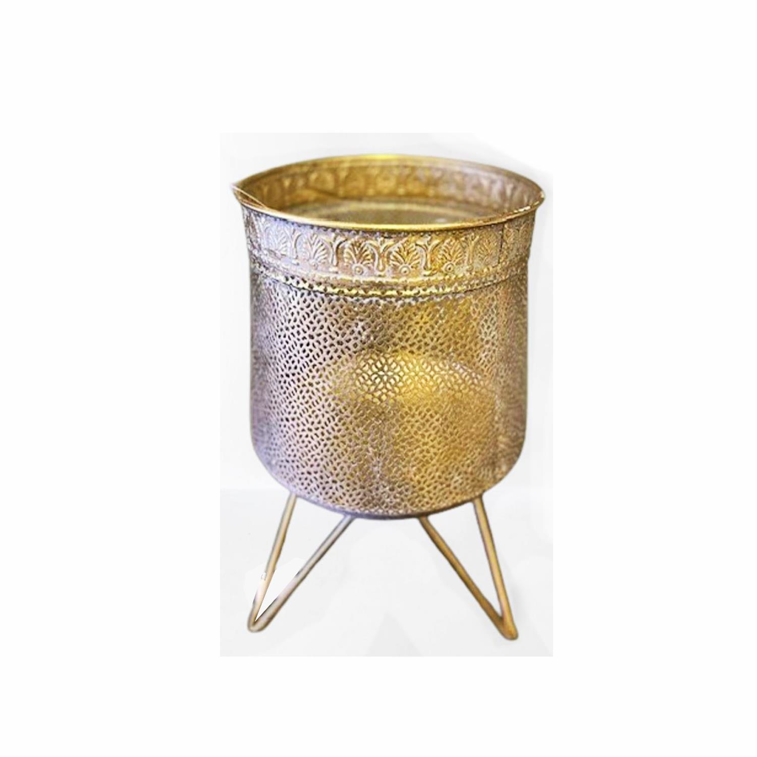 Metal Ayaklı Vintage Dekoratif Saksı Gold 41,5 Cm