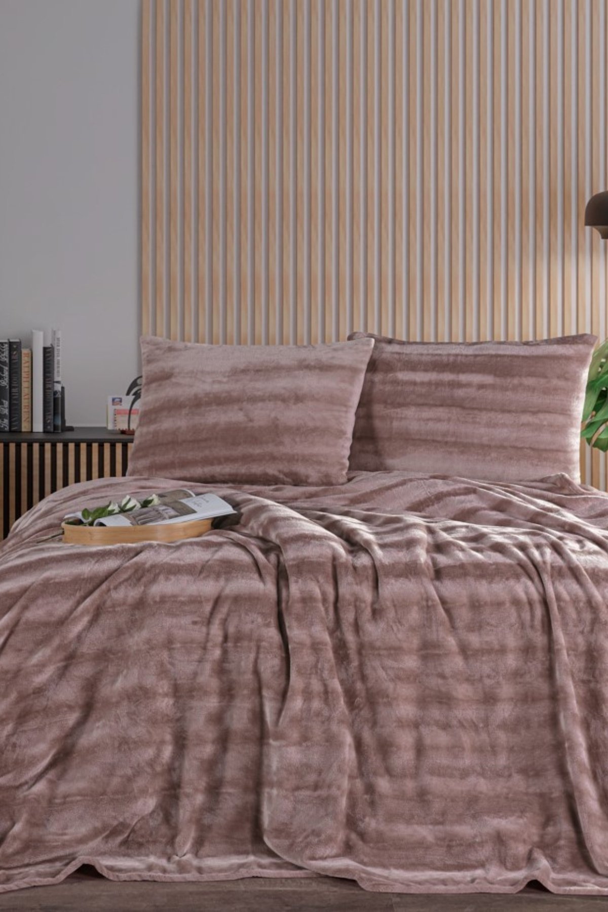 ZEBRACASA Cozy Çift Kişilik Pudra Battaniye Takımı