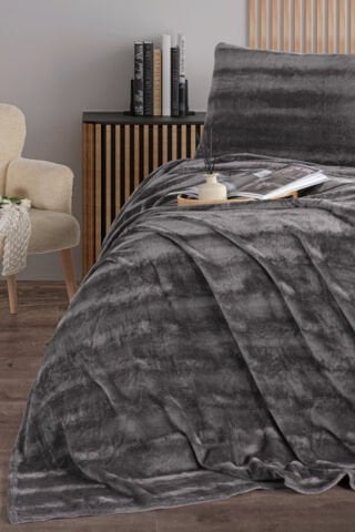 ZEBRACASA Cozy Tek Kişilik Antrasit Battaniye Takımı
