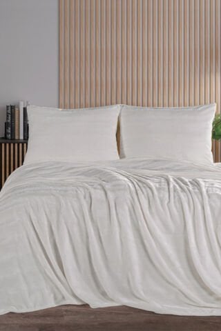 ZEBRA CASA Cozy Çift Kişilik Krem Battaniye Takımı
