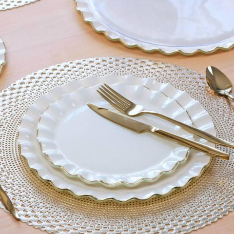 Glore Zarif Solid Krem Wavy Pasta Tabağı 21cm 6’lı -81442