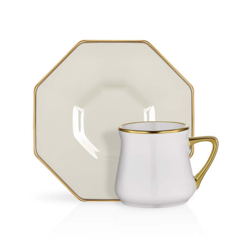 Glore  Zarif Sekizgen Krem Platin Kahve Seti 2 lİ -82651