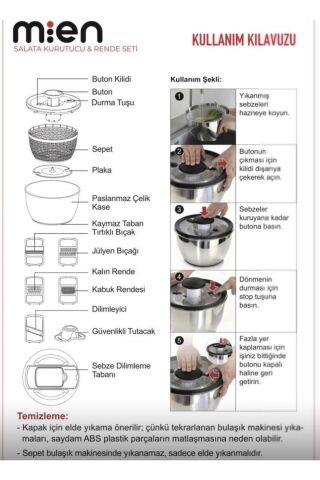 Mien Salata Kurutucu Rende Seti 5 Litre ZF2521