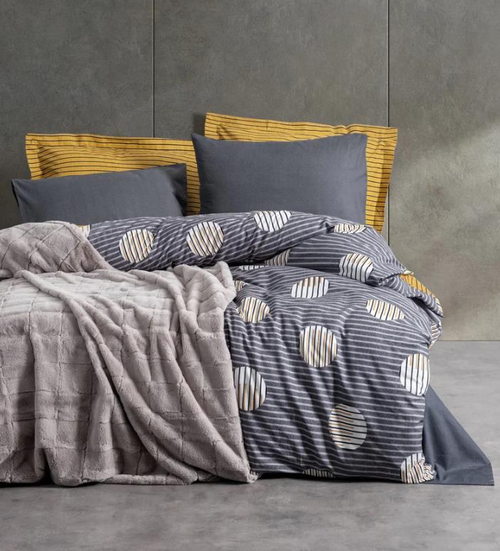 Çift Kişilik Trim Battaniyeli Nevresim Takımı Smooth Gri