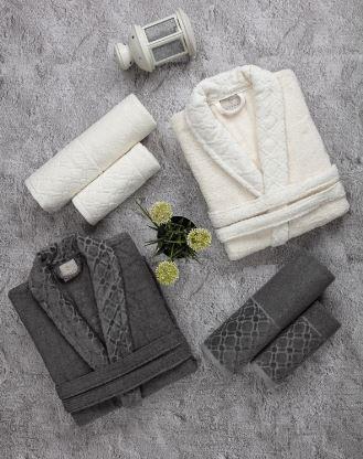 ROXY KREM/ANTRASİT AİLE BORNOZ SETİ