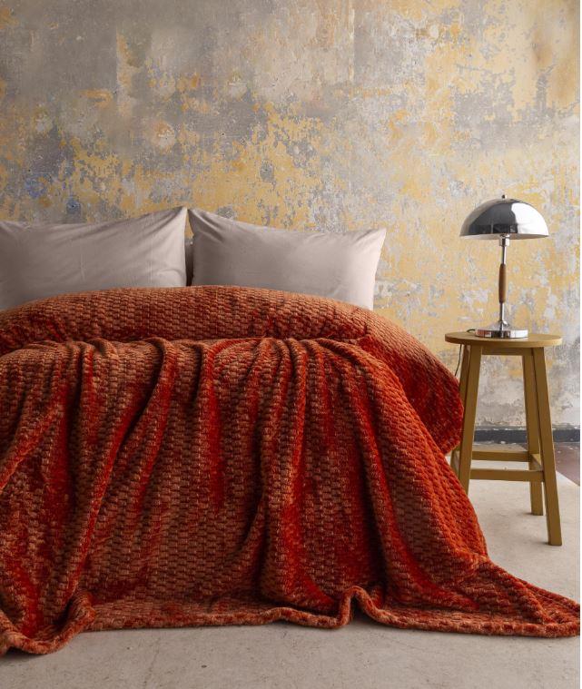 AP Trusty Terracota Tek Kişilik Jakar Desenli Battaniye 160x220 cm