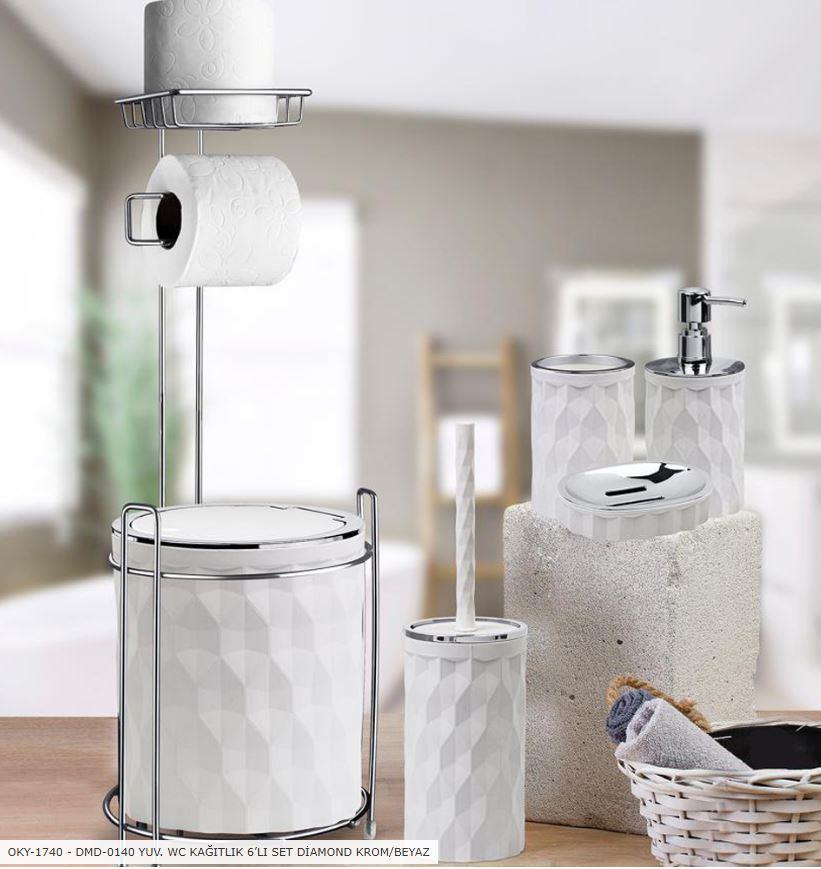 Kosova Diamond Krom/Beyaz Yuvarlak 6lı Banyo Takımı Oky-1740