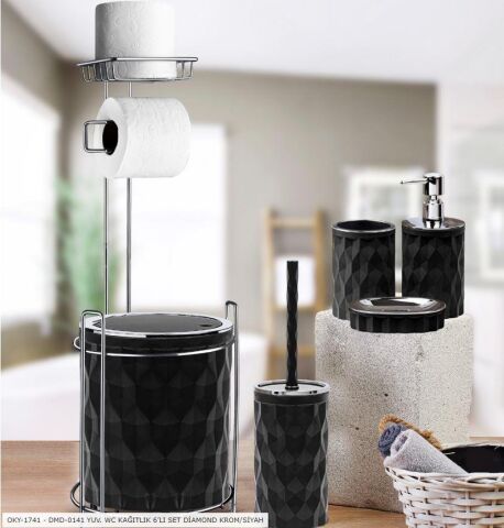 Kosova Diamond Krom/Siyah Yuvarlak 6'lı Banyo Takımı Oky-1741