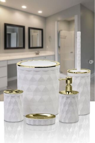 Kosova Altın/Beyaz 5'li Banyo Takımı DMD30 OKY-1478
