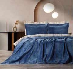 Zebra Casa Scala Çift Kişilik Yatak Örtüsü Takımı İndigo