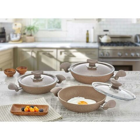 OMS Granit Sahan Seti 6 Parça Sütlü Kahve 3004