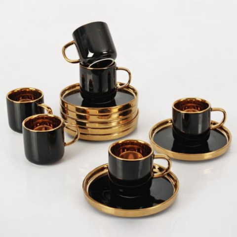 Kosova Dayanıklı Black Gold 6 Kişilik Porselen Fincan Takımı