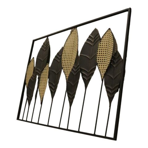 T.Concept Dekoratif Şık Metal Gold Siyah Yaprak Tablo 100 cm