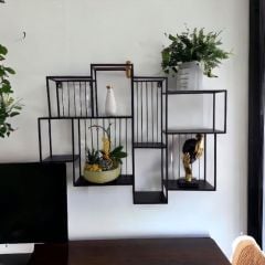 T.Concept Dekoratif Metal Duvar Rafı 8 Bölmeli Kitaplık, Bibloluk Siyah Renk