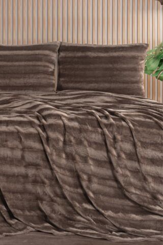 ZEBRA CASA Cozy Çift Kişilik Kahverengi Battaniye Takımı
