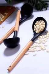 Mien Bambu Saplı Silikon Kepçe Siyah 30 cm