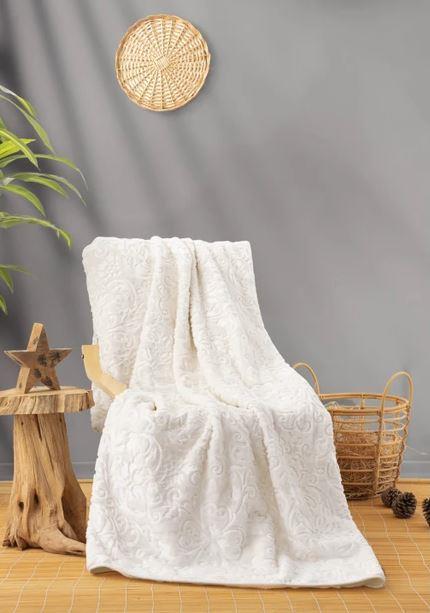 Cotton Box Emboss Çift Kişilik Battaniye Krem