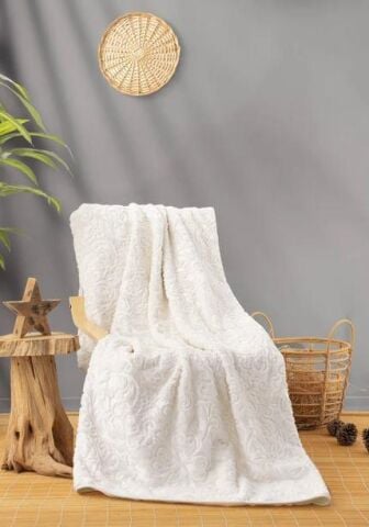 Cotton Box Emboss Çift Kişilik Battaniye Krem