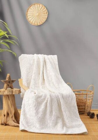 Cotton Box Emboss Çift Kişilik Battaniye Krem