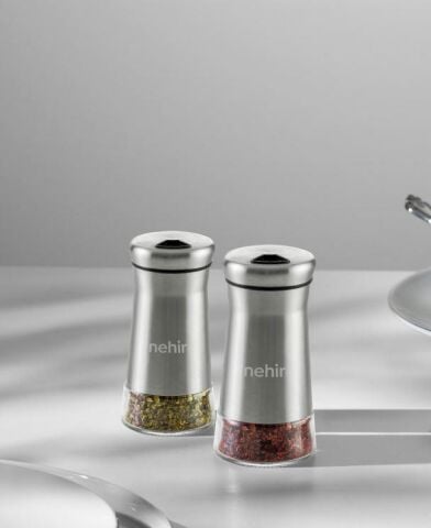 Nehir İdil 2'li Cam Silindir Tuzluk ve Biberlik Takımı