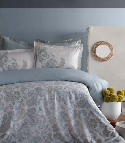 Apricitas Home King Size Berta İndigo Elegance Saten Çift Kişilik Nevresim Takımı