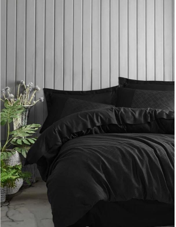 Cotton Box Jakarlı Saten Çift Kişilik Nevresim Takımı Dama Siyah